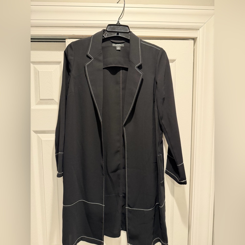 Alfani Women’s Long Black Blazer with Contrast Stitching